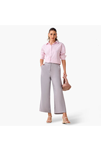 FAV Regular Fit Twill Wide-Leg Trousers with Pockets