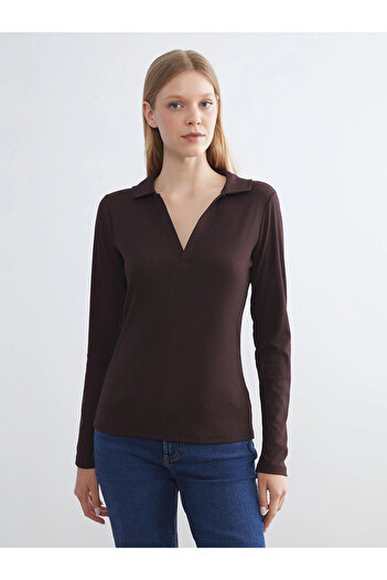 LC Waikiki Lcwaikiki Classic Brown Polo Neck Women's T-Shirt