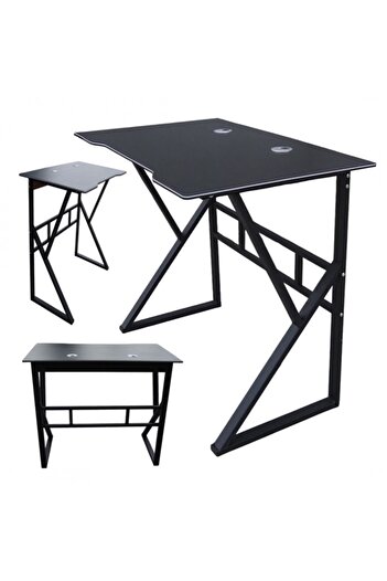 KESNUP Gaming desk, modern, MDF plywood top, steel frame, Black