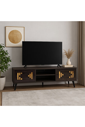 TrentonGCC MDF TV Cabinet 140cm with Storage & Woven Doors