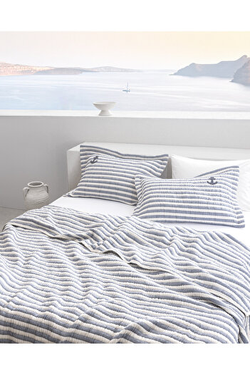 Madame Coco Quinquis Double Cotton Bedspread - Indigo