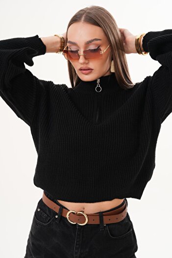 ŞİMAL Women's Collar Zipper Detailed Knitwear Knitted Sweater 255109 -