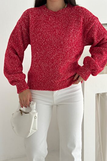 FEMELLE Women's Red Standard Size Melange Knitwear Sweater