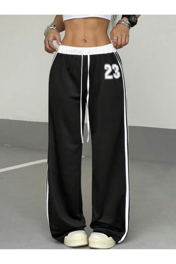 Touz Moda 23 Number Oversize Bel İp Detaylı Lacivert Baggy Eşofman Altı