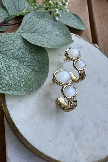 My Joyas Design Steel Two Moon Stone Hoop Earrings
