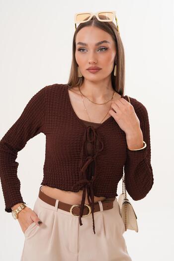 ŞİMAL Women's Front Lace-Up Wrinkled Blouse 255266 -