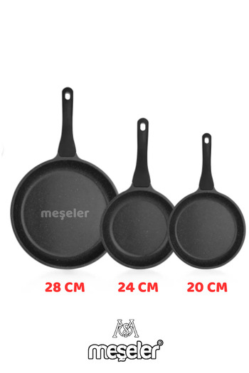 MEŞELER Cast Granite 3-Piece Pan Set 28-24-20 cm Black