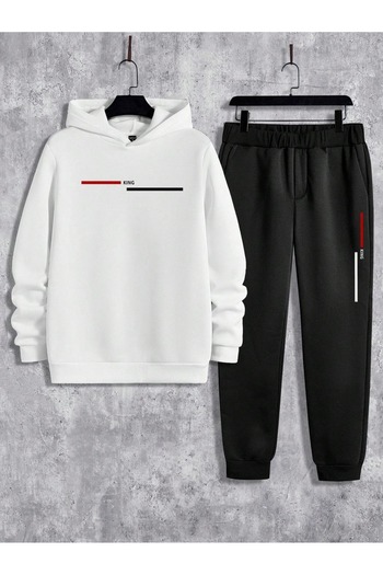 puolikuu Tracksuit Set Sweatshirt Jogger - Oversize Hoodie with Printed Text'King' in Raised Lettering
