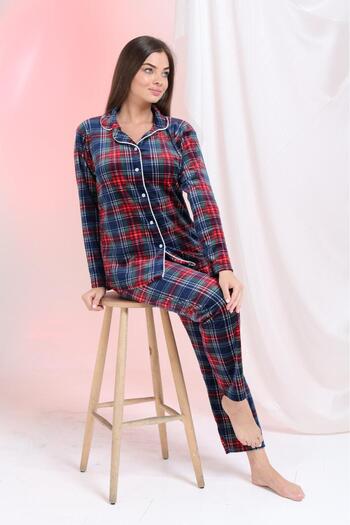 MEBA Front Buttoned Velvet Winter Women's Pajama Set
