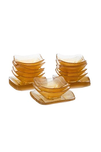 ORIAN 24-piece Turkish honey glass yogurt and dessert plate set