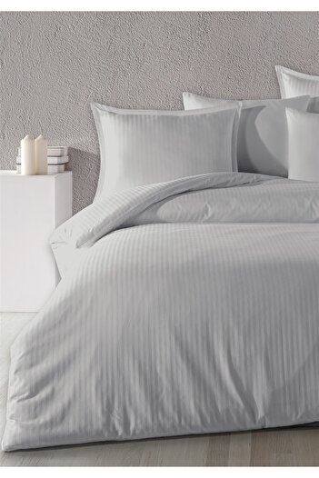 Evim 100% Cotton Satin Straight Line Flounce Single Duvet Cover Set Gray 160X220 cm