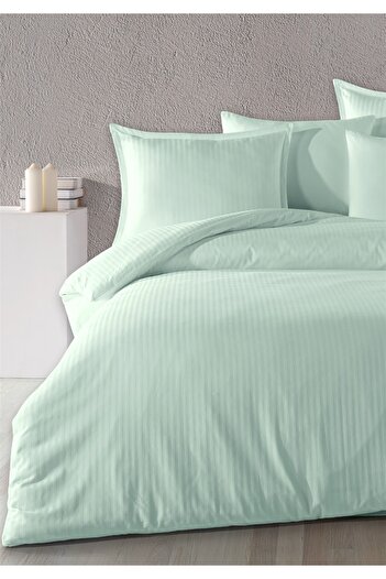 Evim 100% Cotton Satin Straight Line Flounce Single Duvet Cover Set Mint 160X220 cm