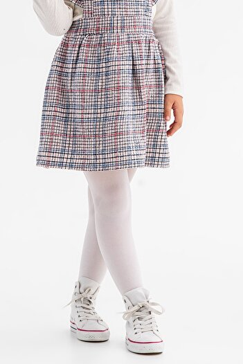 Cansın Mini Blue Girl's Plaid Patterned Salopet Set 22681