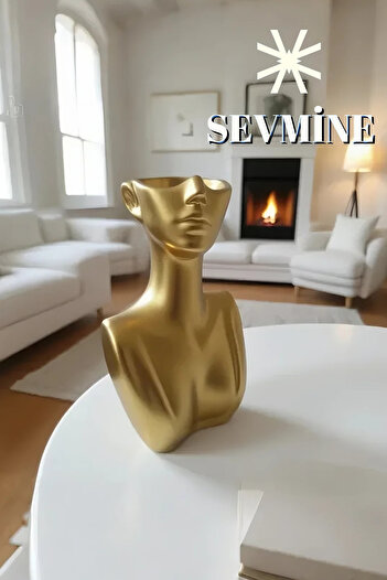 SEVMİNE Bust de femeie din aur de 19 cm, obiect decorativ nordic boem, cadou (vază / suport pentru stilou)
