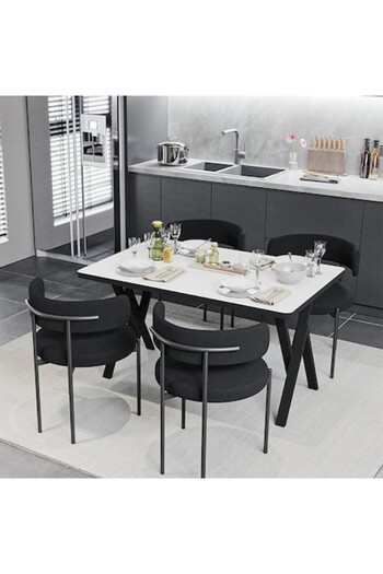 Desire Teddy Table and Chairs Set, Elegant, with 4 chairs, 1 table 80 x 120 cm, Black metal legs
