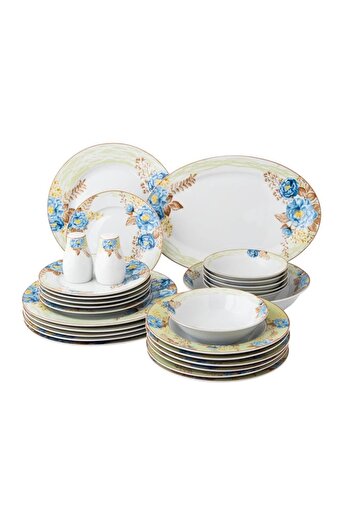 ORIAN 28-piece porcelain dinner set with floral patterns for 6 people