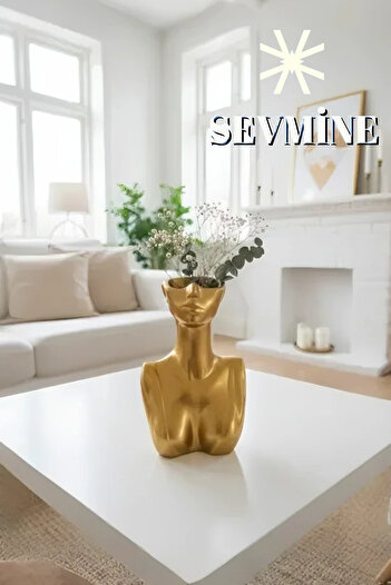 SEVMİNE Bust de femeie din aur de 19 cm, obiect decorativ nordic boem, cadou (vază / suport pentru stilou)