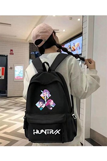 DEEFWEAR Black Kpop Huntrix Girls Double Printed School, Tutoring, Course Backpack with Front Pocket