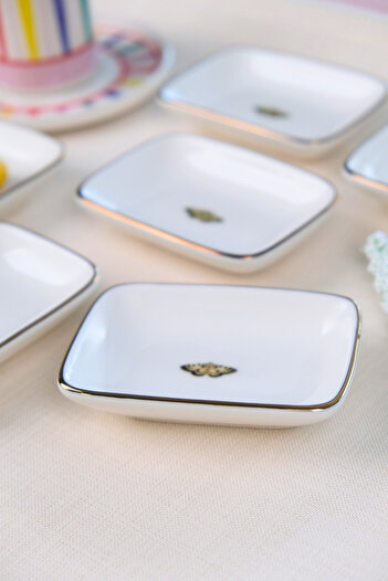 tabakevi Tabak Evi Butterfly Gold Gilded Rectangular Boat Plate 10X7X2Cm 6 Li