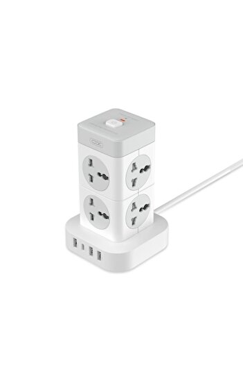 Xo Priza Tower 2500W, 8 x AC Sockets + 3 x USB + USB-C(PD), WL21, alba