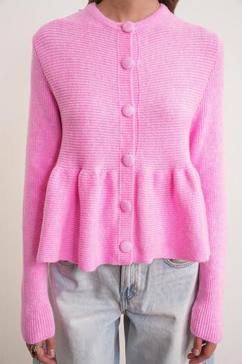 Mixray 6958 Kadın Triko Peplum Hırka Pembe