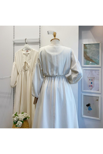 Faya Boutique Ecru Muslin Fabric Matin Dress