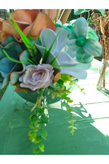 Hatem dekor flower Lateks yapay çiçek aranjman gümüş vazo