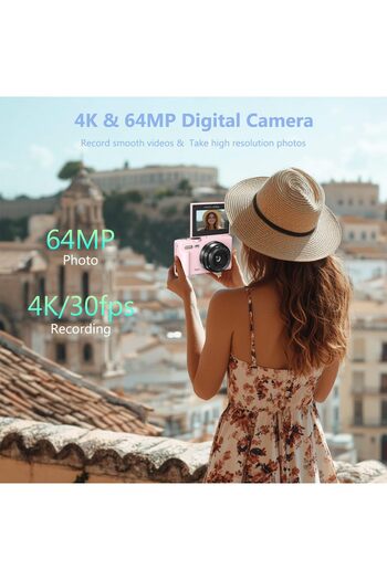 YIMLGE 4K Digital Camera , 64MP with 3" 180° Flip Screen, 18X Digital Zoom Point with 32GB Micro SD Card
