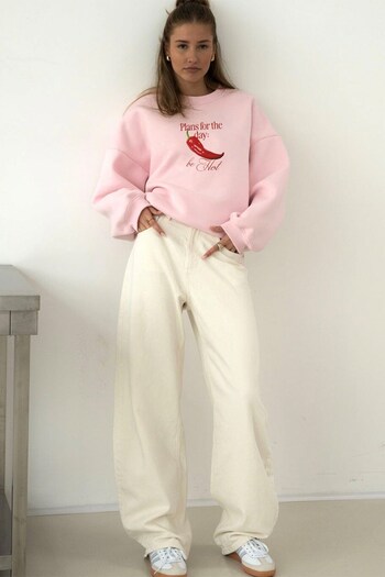 The Champ Clothing Γυναικείο φούτερ Oversize Be Hot με στάμπα ροζ – Λαιμόκοψη, 3 κλωστές από φλις με ανάγλυφο