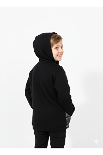 JENA Boys' Plaid Hooded Shirt 3-14 Years Old Black