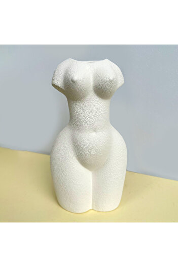 velve Naked ceramic vase, in the shape of a female bust, handmade decoration, pearly white, White