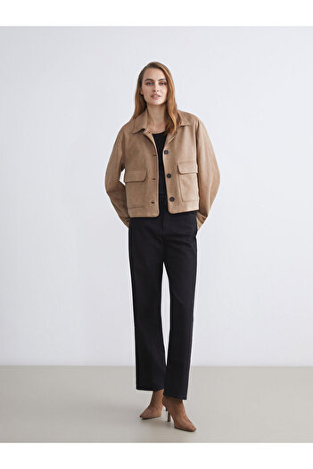 LC Waikiki Brown Shirt Collar Suede Women's Jacket