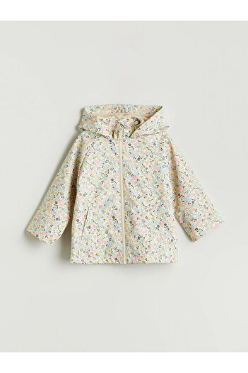 LC Waikiki Lcw Kidsbeige Hooded Floral Girl's Raincoat