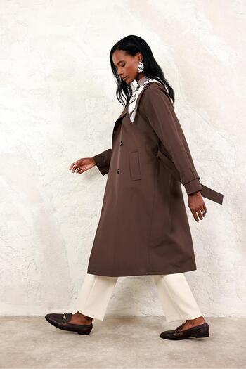 5in1Canpolat Brown Trench Coat with Scarf
