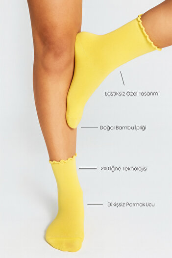 bamboo star Bamboo Women's Elastic-Free Yellow Ruffled Elastic-Free Seamless Yellow Socks Non-Marking/Non-Crushing Socks
