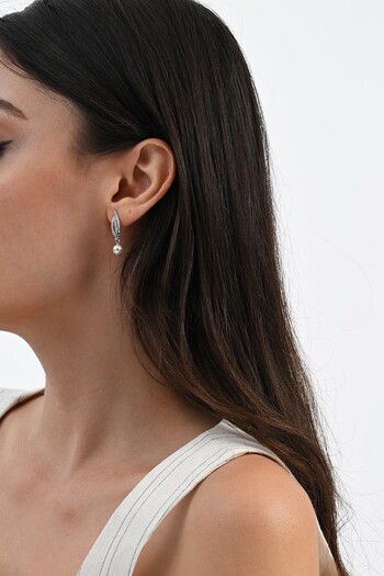 Söğütlü Silver Gümüş rodyumlu zirkon taşlı sallantılı inci küpe SGTL13021RODAJ
