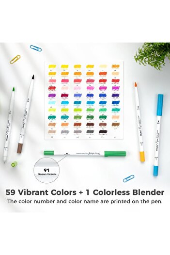 Ohuhu Set of 60 Paper Friendly Markers, Water Based, Peel-Free, Dual Brush & Fineliner Tip, Non Toxic
