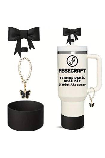 Stanley Quencher 30 - 40 oz 3-Piece Accessory Bow Tie Stopper Butterfly Charm Base Protector Silicone Set