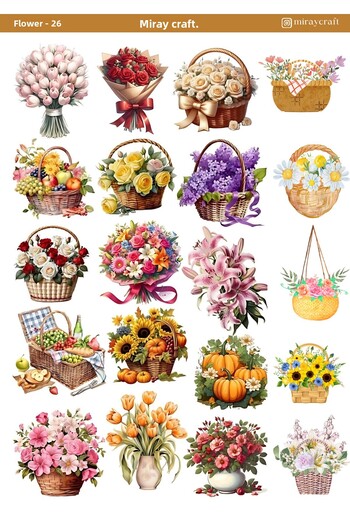 MirayDesign 1 Piece of Blooming Flowers Themed Sticker – 12X17 cm for Scrapbook, Bullet Journal, Planner