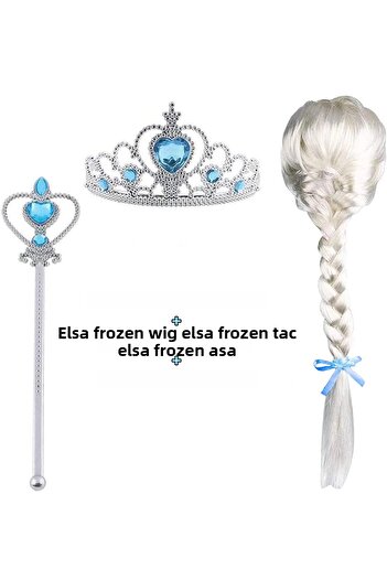 ureticiniz Braided Frozen Frozen Elsa Wig Crown and Stick for Children
