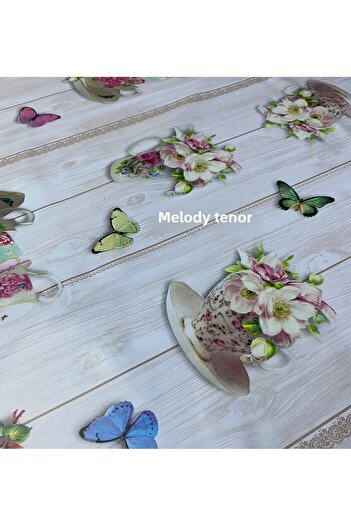 MİRELLA Thick Fiber Lining Cup Butterfly Pattern Non-Slip Pvc Oilcloth Tablecloth