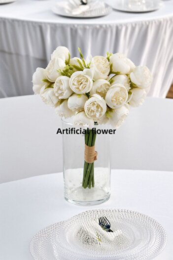 Yapay Çiçek Deposu Artificial 27-Piece Mini Head Gerbera Bunch 30 cm Cream