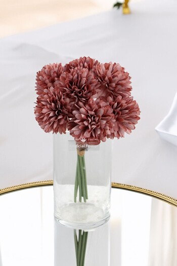 Yapay Çiçek Deposu Artificial Flower Ball Chrysanthemum 7-Piece Mini Snowball Bundle 28 cm Dusty Rose