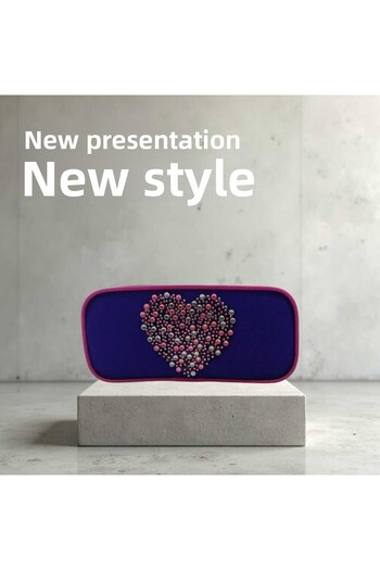 Cem Style Embossed Heart Patterned Purple Fabric Pencil Bag