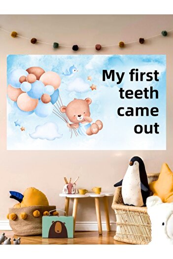 Bkmc My Teeth Came Out My First Tooth Themed Custom Baby Boy Banner Backdrop 60X100 Vinyl Tarpaulin Banner Decoration