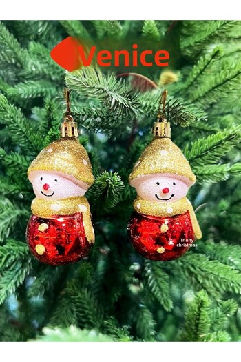 Yenigeldi Christmas Tree Ornament Set of 2 – Snowman Figurines, Gold Hat and Red Glitter Christmas Ornaments
