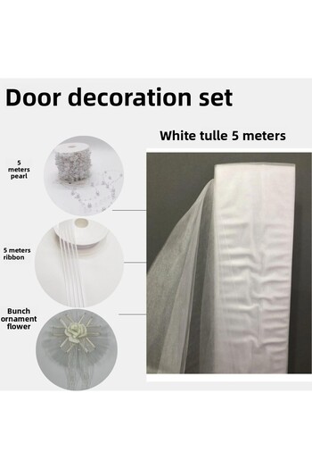 Fiyonks Atölye Decoration Set Package, 5 Meters of Tulle, 5 Meters of Ribbon, Decorative Flower, Door Decoration Tulle, Bundle Tulle