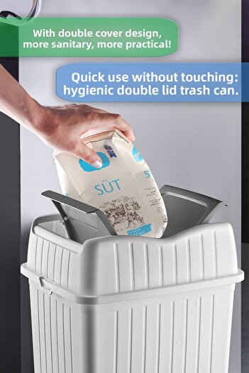 MYBOX 5 L - Double Lid Slim Trash Can - Decorative Countertop Home Office Bathroom & Kitchen Waste Bin White