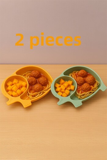 Bayev 2-Piece Orange and Green Food Plate with Elephant Compartments - Food Plate with Baby and Child Compartments