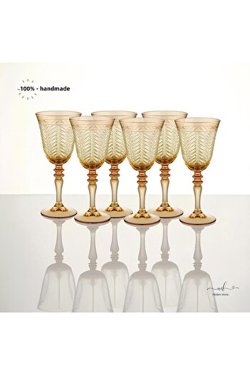AKDEN STORE Crystal Cutting Decor Standing Goblet Cup Set Handcrafted Decor Set of 6 Goblet Suit